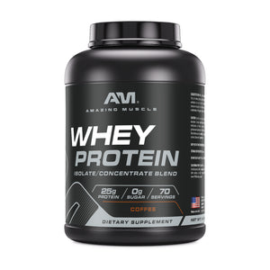 Amazing Muscle Whey Protein Isolate & Concentrate Powder | Coffee Flavor | 5 Lb | 25 G Protein per Serving | 70 Servings