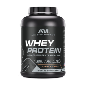 Amazing Muscle Whey Protein Isolate & Concentrate Powder | Vanilla Toffee Flavor | 5 Lb | 25 G Protein per Serving | 70 Servings