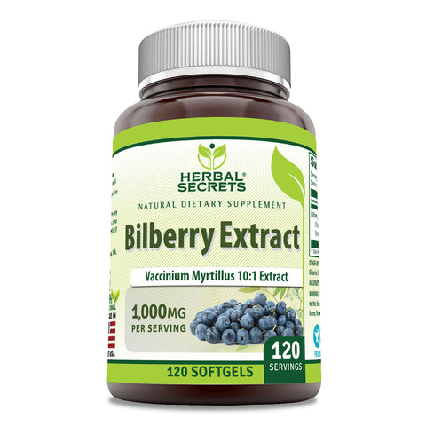 Image of Herbal Secrets Bilberry Extract | 1000 Mg | 120 Softgels