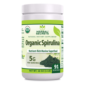 Herbal Secrets Spirulina Powder | 16 Oz | 5 Grams per Serving | 91 Servings | USDA Organic