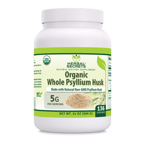 Herbal Secrets Whole Psyllium Husk Powder | 24 Oz | 5 Grams per Serving | 156 Servings | USDA Organic