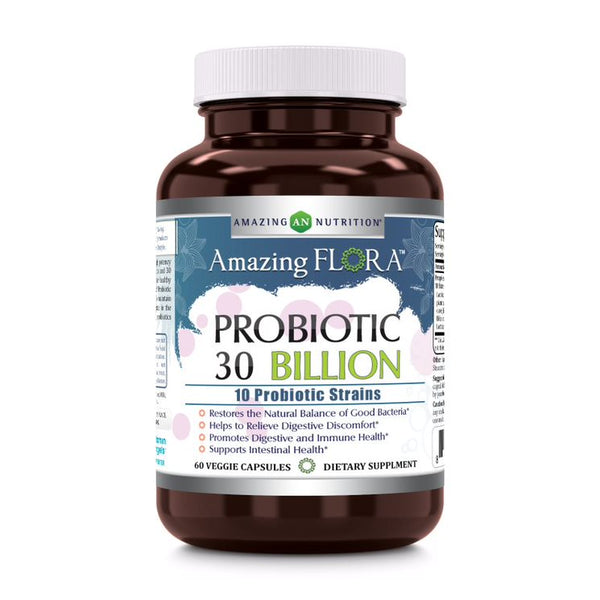 Amazing Flora Probiotic 30 Billion | 10 Strains | 60 Veggie Capsules ...