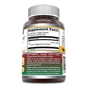 Amazing Formulas Iron as Iron Bisglycinate | 25 Mg | 90 Veggie Capsules